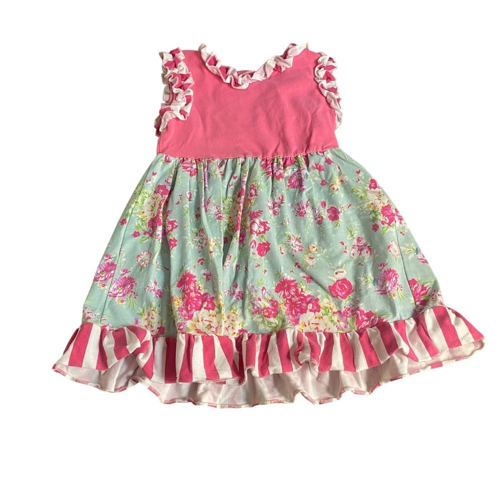 Boutique pink ruffle floral sleeveless girls dress SIZE 3T‎